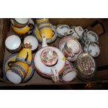 A TRAY OF ASSORTED CHINA TO INCLUDE ROYAL DOULTON AND INDIAN TREE EXAMPLES
