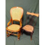 A VINTAGE MAHOGANY AND BERGERE ROCKING CHAIR AND A BEDROOM CHAIR (2)