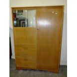 A VINTAGE LIGHT OAK COMBINATION WARDROBE H- 156 W-111 CM