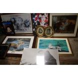 A COLLECTION OF LARGE PRINTS TO INCLUDE 'COOL FOR CATS' BY WILLIAM DE BEER OVAL FRAMED PRINTS, ELVIS