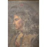 AN ANTIQUE GILT FRAMED OIL ON CANVAS PROFILE / PORTRAIT STUDY INDISTINCTLY SIGNED VERSO SIZE -