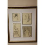 FOUR FRAMED AND GLAZED PENCIL SKETCH NUDE STUDIES BY WILLIAM ROBERT HAY WITH INFORMATION VERSO