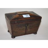 AN ANTIQUE MAHOGANY TEA CADDY OF SMALL PROPORTIONS, W 19 CM