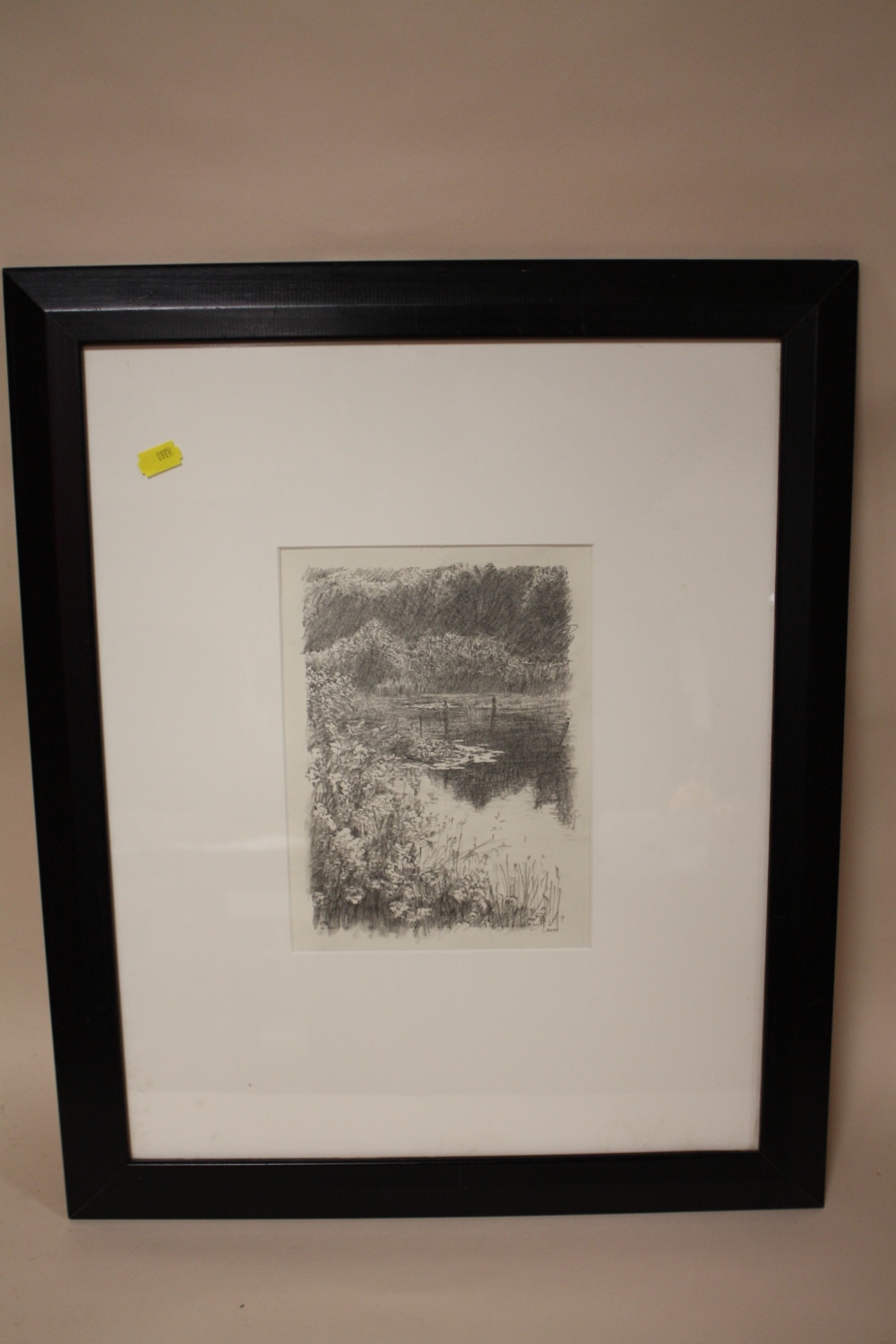 A FRAMED AND GLAZED PENCIL SKETCH OF A LAKESIDE VIEW, BY DAVID QUIRKE, SIZE 18CM X 24CM - Image 3 of 4