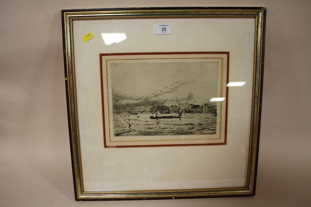A FRAMED AND GLAZED SIGNED ETCHING ENTITLED 'THE THAMES AT ST PAUL'S' BY ANDREW WATSON TURNBULL, - Image 2 of 3
