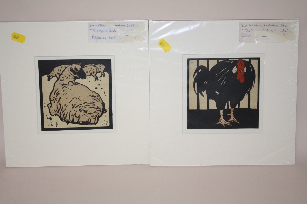 TWO UNFRAMED MOUNTED LITHOGRAPHS DEPICTING SHEEP AND A TURKEY BY WILLIAM NICHOLSON OVERALL SIZE