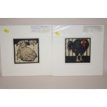TWO UNFRAMED MOUNTED LITHOGRAPHS DEPICTING SHEEP AND A TURKEY BY WILLIAM NICHOLSON OVERALL SIZE