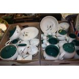 TWO TRAYS OF DENBY GREENWHEAT TEA AND DINNERWARE