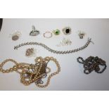 A COLLECTION OF STERLING SILVER AND OTHER JEWELLERY TO INCLUDE BRACELETS, NECKLACES ETC.