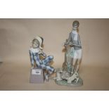 A LLADRO FIGURE OF A SEATED JESTER TOGETHER WITH A LLADRO FIGURE WITH SHEEP