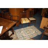 AN ANTIQUE MAHOGANY DINING CHAIR AN EDWARDIAN CHAIR AND A SMALL RUNNER RUG (3)