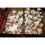 TWO TRAYS OF ROYAL ALBERT OLD COUNTRY ROSES TEAWARE AND CERAMICS TO INCLUDE ORNAMENTS, VASES, CUPS