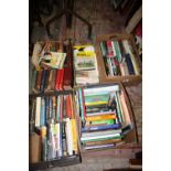 FOUR BOXES OF ASSORTED BOOKS AND MAGAZINES ETC