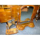 A LARGE VICTORIAN MAHOGANY DRESSING MIRROR H-83 CM WITH A SMALLER EXAMPLE (2)