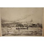 A FRAMED AND GLAZED SIGNED ETCHING ENTITLED 'THE THAMES AT ST PAUL'S' BY ANDREW WATSON TURNBULL,
