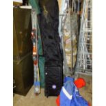 TWO SKI BAGS PLUS CONTENTS TOGETHER WITH A PAIR OF SKIS PLUS SKIWEAR