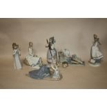 THREE LLADRO FIGURES (ONE A/F) TOGETHER WITH THREE SIMILAR LADY FIGURES (6)