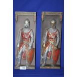 A PAIR OF MARCUS REPLICAS CERAMIC KNIGHT SHAPED WALL PLAQUES