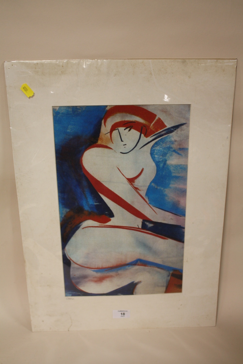 AN UNFRAMED MOUNTED MODERNIST FEMALE NUDE PRINT SIGNED STORK TO MOUNT IN PENCIL OVERALL SIZE - Image 2 of 4