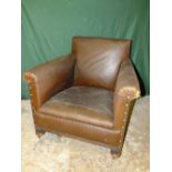 A PAIR OF VINTAGE CLUB STYLE LEATHERETTE ARMCHAIRS A/F (2)