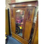 AN EDWARDIAN MAHOGANY INLAID WARDROBE H-207 W-130 CM