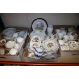 THREE TRAYS OF ASSORTED CHINA AND CERAMICS TO INCLUDE WEDGWOOD WILD STRAWBERRY ETC