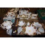 TWO TRAYS OF ROYAL ALBERT OLD COUNTRY ROSES CHINA TO INCLUDE A TEAPOT, DINING PLATES ETC TOGETHER