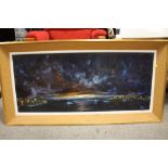 A LARGE GILT FRAMED OIL ON BOARD DEPICTING NIGH TIME HARBOUR SCENE SIGN KLEE LOWER RIGHT