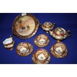 A NORITAKE FOUR PERSON TEA SET TOGETHER WITH A NORITAKE TWIN HANDLED BOWL