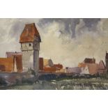 SYKES (XX). British school, impressionist rural riverside village scene, signed lower left,