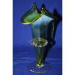 A VICTORIAN VASELINE GLASS JACK IN THE PULPIT VASE