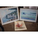 TWO LARGE FRAMED AND GLAZED PRINTS TO INCLUDE EMERALD COAST I A/P SIGNED LOWER RIGHT, TOGETHER