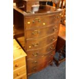 A REPRODUCTION BOW-FRONTED SIX DRAWER CHEST H-120 W-62 CM A/F
