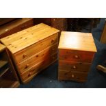 A HONEY PINE CHEST OF DRAWERS AND A BEDSIDE CHEST (2)