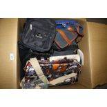 A BOX OF HANDBAGS, PURSES ETC