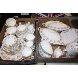 TWO TRAYS OF MINTON SPRING BOUQUET CHINA TO INCLUDE TUREENS, CUPS AND SAUCERS, COFFEE POT ETC