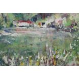 A LARGE FRAMED AND GLAZED IMPRESSIONIST GOUACHE SIGNED S BAMFORD LOWER RIGHT, OVERALL SIZE INCLUDING