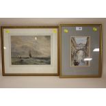 TWO FRAMED AND GLAZED WATERCOLOURS DEPICTING A VENETIAN SCENE TOGETHER WITH SEASCAPE (2)