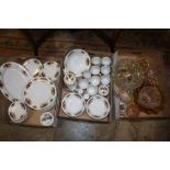 TWO TRAYS OF ROYAL NORFOLK FLORAL CHINA, TOGETHER WITH A TRAY OF ASSORTED GLASSWARE (3)