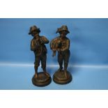 A PAIR OF ANTIQUE SPELTER FIGURES OF BOYS SIGNED "KESSLER" (2)