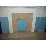 A MODERN FIRE SURROUND WITH MARBLE INSERT AND HEARTH