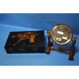AN ORIENTAL STYLE BOX TOGETHER WITH A MINIATURE DRESSING TABLE MIRROR