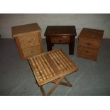 FOUR ITEMS, TWO X OAK TWO DRAW CHESTS, A FOLD AWAY TABLE AND A SHABBY CHIC TWO DRAW CHEST