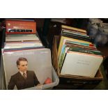 TWO BOXES OF LP RECORDS INCLUDING MAINLY CLASSICAL AND EASY LISTENING ALBUMS