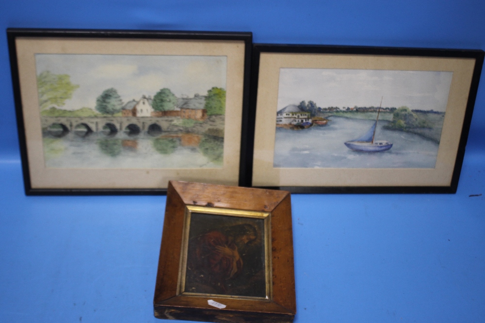 TWO FRAMED WATERCOLOURS, ON REVERSE IS "REV. T. HAMMOND' c.1975, 'Town Bridge Christchurch' and '