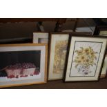 A FRAMED AND GLAZED TAPESTRY TOGETHER WITH THREE PRINTS (4)