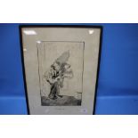 A FRAMED AND GLAZED PEN & INK DRAWING OF KAISER WILHELM TITLED "THE WRONG KEY"