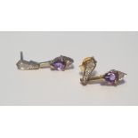 9 CT GOLD, AMETHYST AND DIAMOND DROP STUDS, ONE BUTTERFLY MISSING¦Condition Report:One butterfly