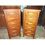 TWO TALL NARROW SIX DRAWER CHESTS IN MEDIUM OAK