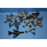 A COLLECTION OF CORGI DIECAST MILITARY AEROPLANES TO INCLUDE HAWKER HUNTER, SPITFIRE PRXIX,